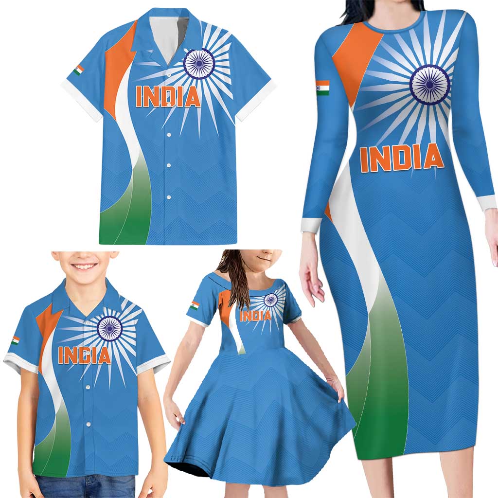 Custom India Cricket Family Matching Long Sleeve Bodycon Dress and Hawaiian Shirt Sporty Style LT05 - Wonder Print Shop