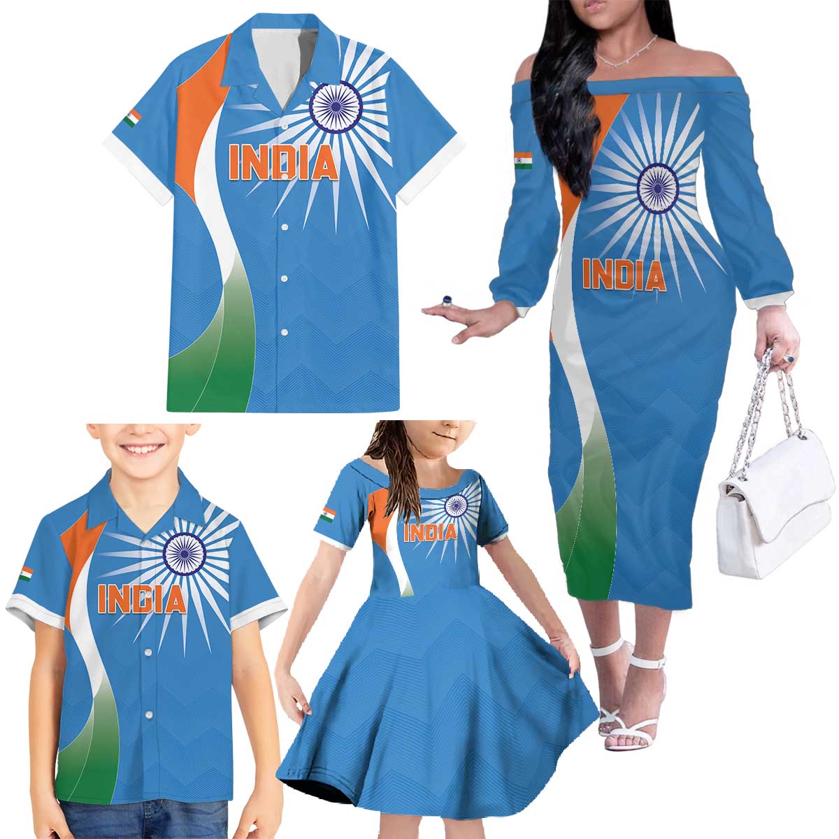 Custom India Cricket Family Matching Off The Shoulder Long Sleeve Dress and Hawaiian Shirt Sporty Style LT05 - Wonder Print Shop