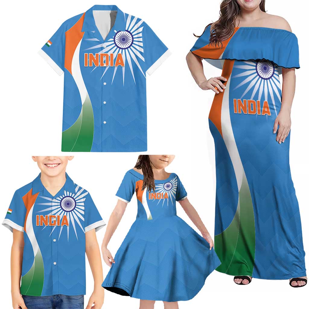 Custom India Cricket Family Matching Off Shoulder Maxi Dress and Hawaiian Shirt Sporty Style LT05 - Wonder Print Shop