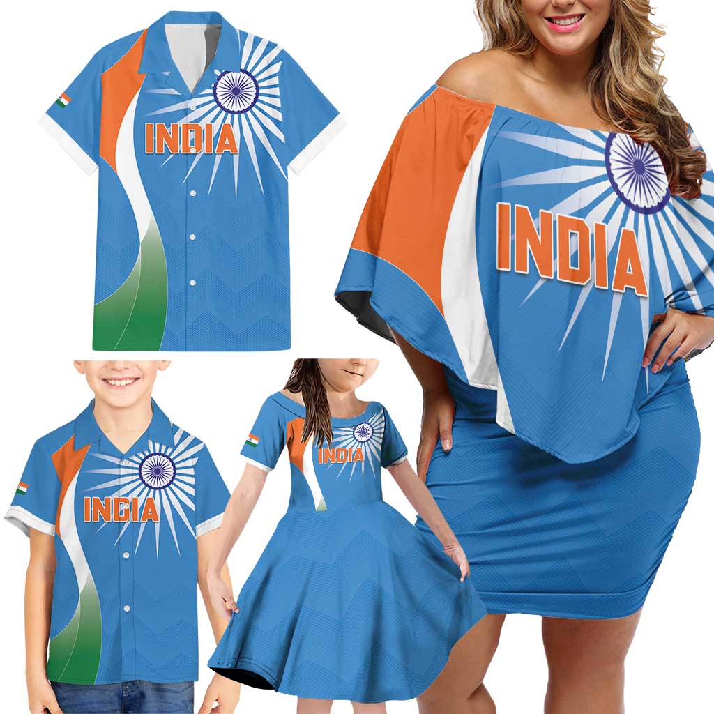 Custom India Cricket Family Matching Off Shoulder Short Dress and Hawaiian Shirt Sporty Style LT05 - Wonder Print Shop