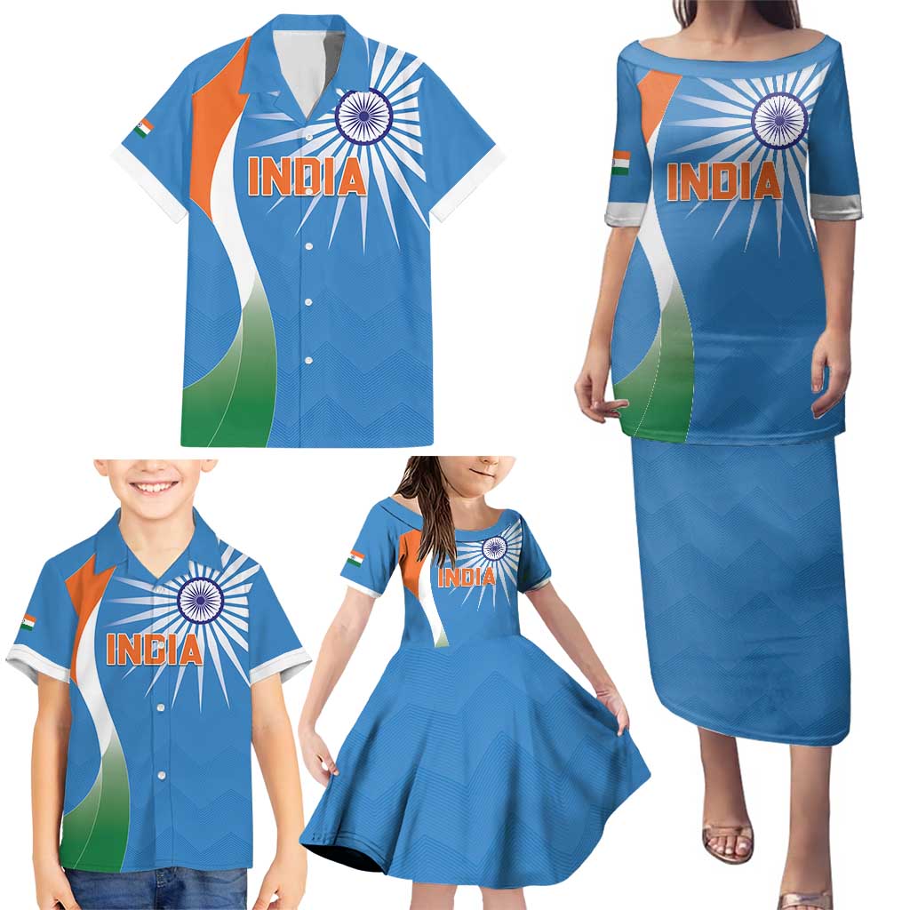 Custom India Cricket Family Matching Puletasi and Hawaiian Shirt Sporty Style LT05 - Wonder Print Shop