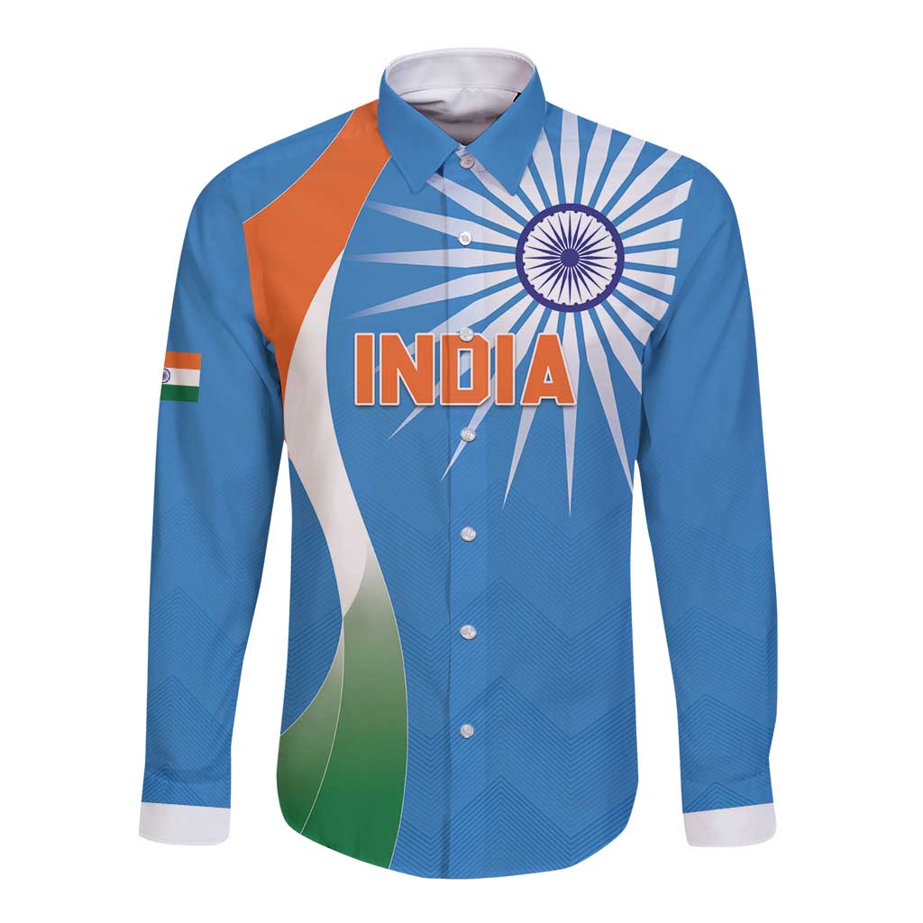 Custom India Cricket Long Sleeve Button Shirt Sporty Style LT05 - Wonder Print Shop