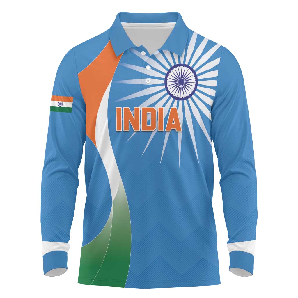 Custom India Cricket Long Sleeve Polo Shirt Sporty Style LT05 - Wonder Print Shop