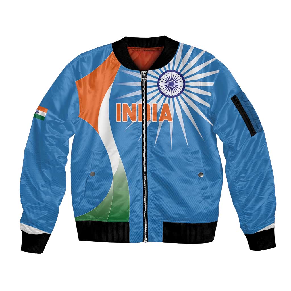 Custom India Cricket Sleeve Zip Bomber Jacket Sporty Style