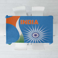 India-themed blue tablecloth with tricolor accents and central India graphic