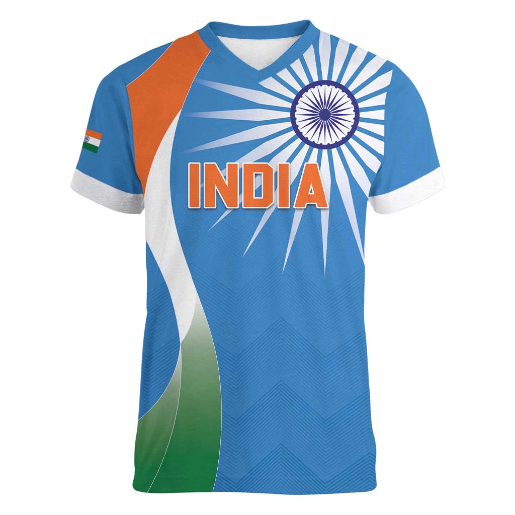 Custom India Cricket Women V-Neck T-Shirt Sporty Style