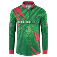 Green button-up cricket sweatshirt with red collar, Bangladesh graphic front