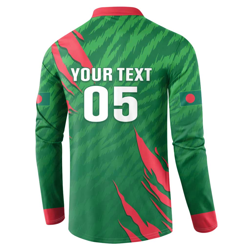 Green button-up cricket sweatshirt back with white 'YOUR TEXT' and '05' print