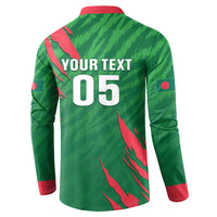 Green button-up cricket sweatshirt back with white 'YOUR TEXT' and '05' print