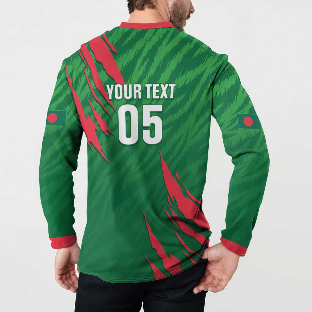 Green button-up cricket sweatshirt back showing 'YOUR TEXT' and '05' text