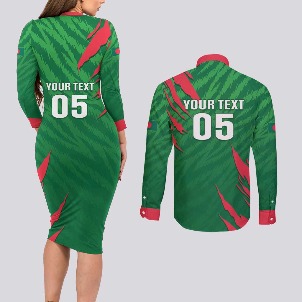 Custom Bangladesh Cricket Couples Matching Long Sleeve Bodycon Dress and Long Sleeve Button Shirt Go Champions The Tigers LT05 - Wonder Print Shop