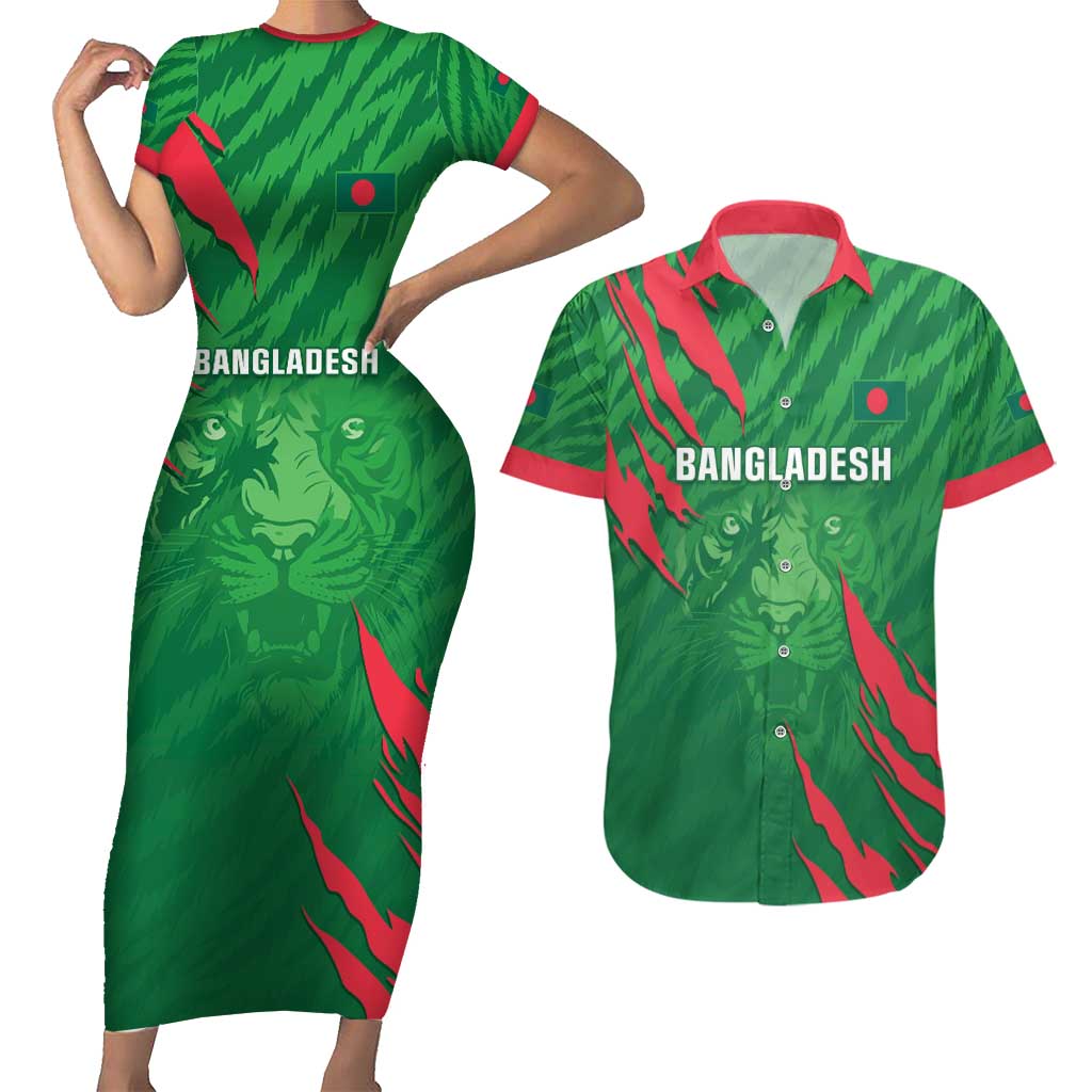 Custom Bangladesh Cricket Couples Matching Short Sleeve Bodycon Dress and Hawaiian Shirt Go Champions The Tigers LT05 - Wonder Print Shop