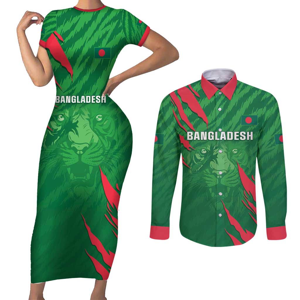 Custom Bangladesh Cricket Couples Matching Short Sleeve Bodycon Dress and Long Sleeve Button Shirt Go Champions The Tigers LT05 - Wonder Print Shop