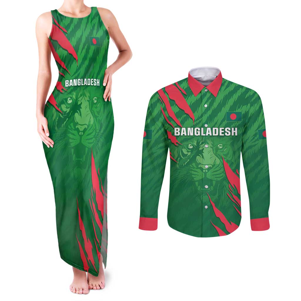 Custom Bangladesh Cricket Couples Matching Tank Maxi Dress and Long Sleeve Button Shirt Go Champions The Tigers LT05 - Wonder Print Shop