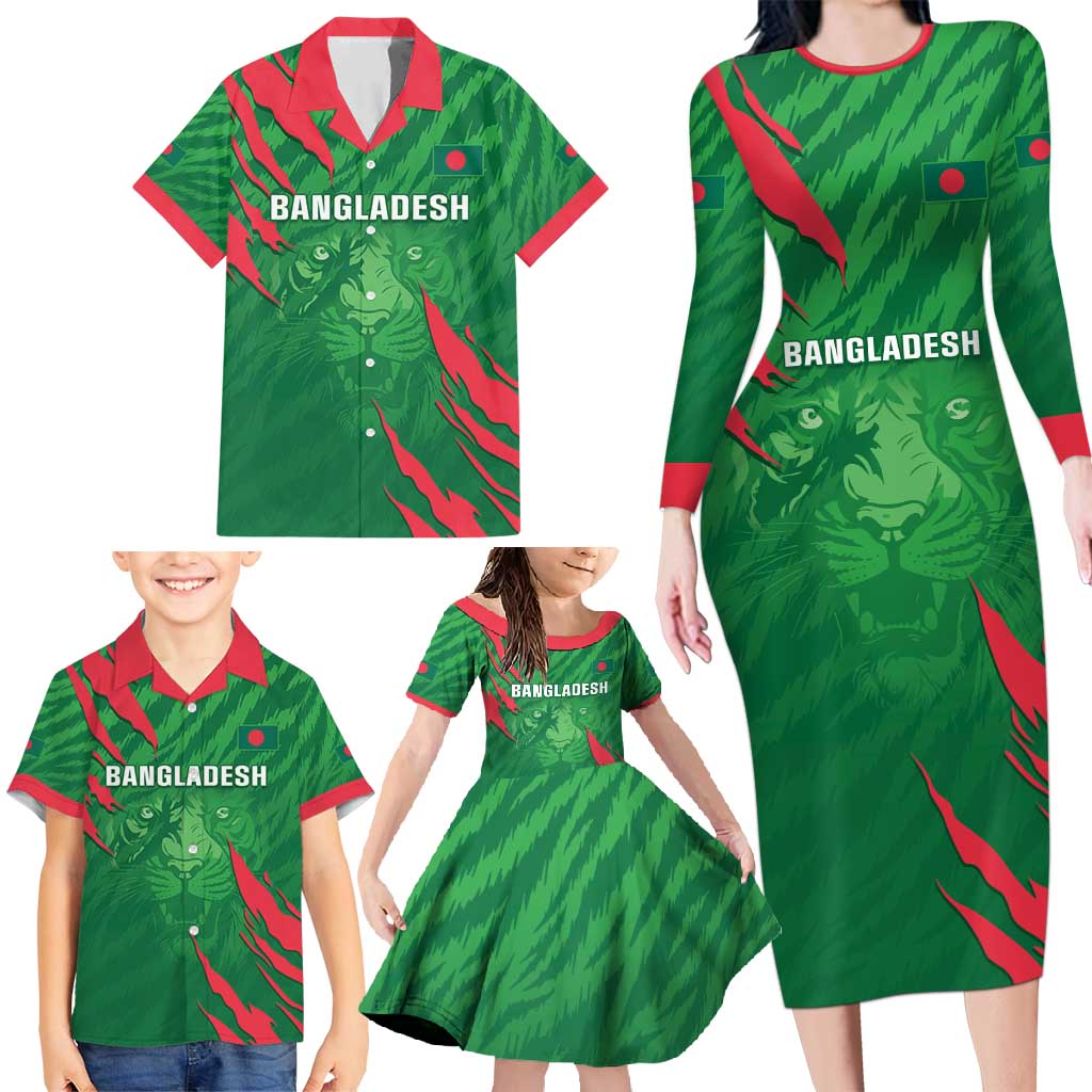 Custom Bangladesh Cricket Family Matching Long Sleeve Bodycon Dress and Hawaiian Shirt Go Champions The Tigers LT05 - Wonder Print Shop