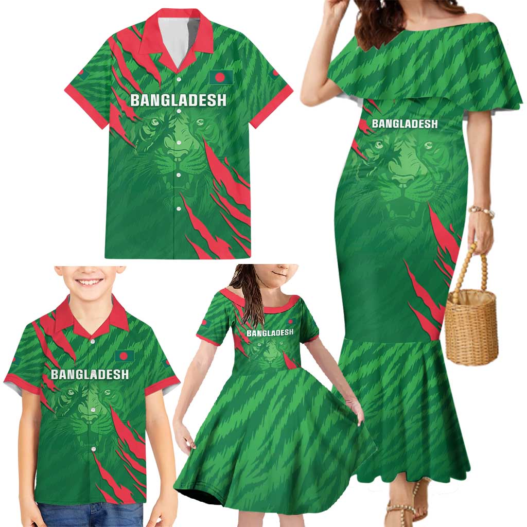 Custom Bangladesh Cricket Family Matching Mermaid Dress and Hawaiian Shirt Go Champions The Tigers LT05 - Wonder Print Shop