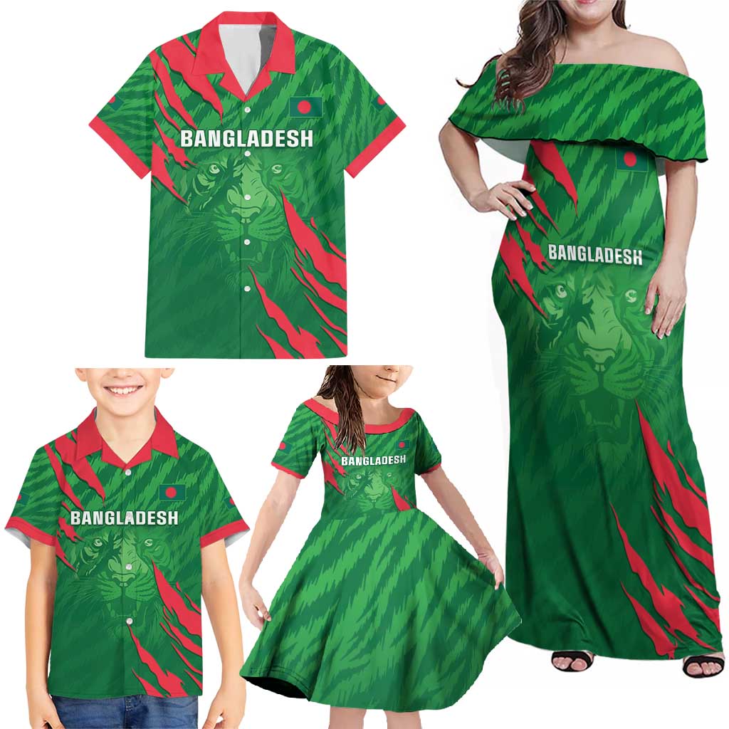 Custom Bangladesh Cricket Family Matching Off Shoulder Maxi Dress and Hawaiian Shirt Go Champions The Tigers LT05 - Wonder Print Shop