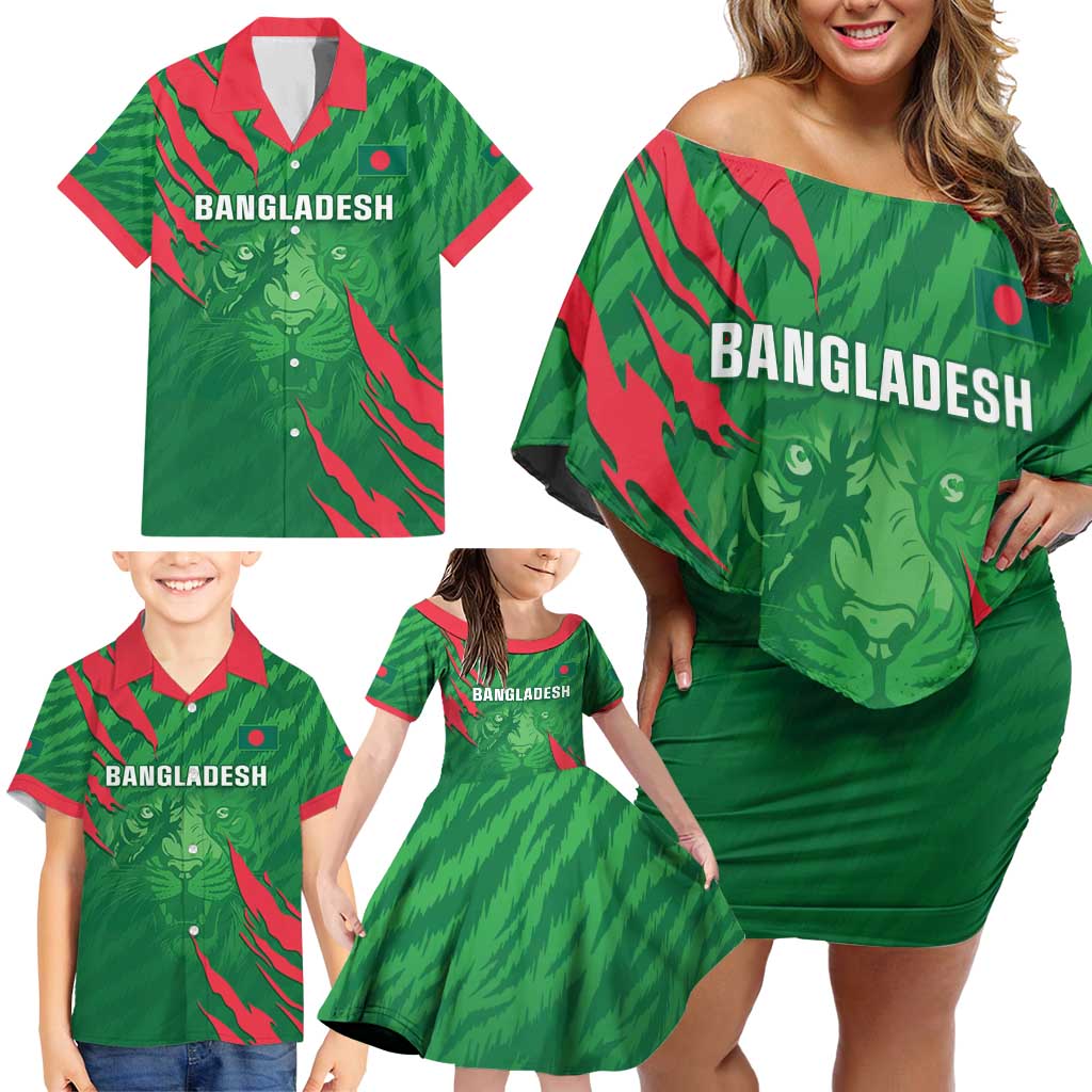 Custom Bangladesh Cricket Family Matching Off Shoulder Short Dress and Hawaiian Shirt Go Champions The Tigers LT05 - Wonder Print Shop