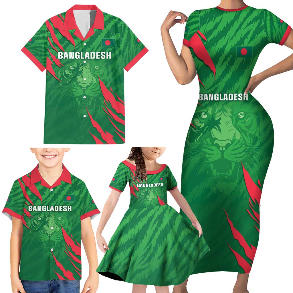 Custom Bangladesh Cricket Family Matching Short Sleeve Bodycon Dress and Hawaiian Shirt Go Champions The Tigers LT05 - Wonder Print Shop