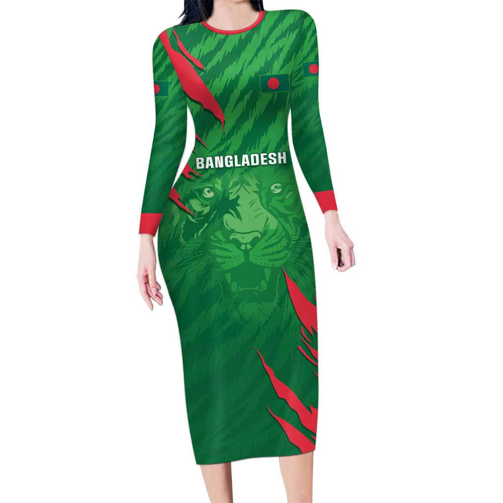 Custom Bangladesh Cricket Long Sleeve Bodycon Dress Go Champions The Tigers LT05 - Wonder Print Shop