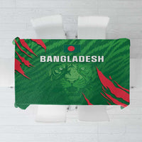 Green cricket tablecloth with Bangladesh print, tiger face and red accents