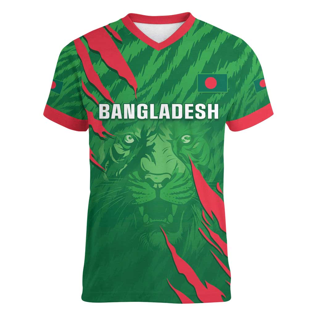 Custom Bangladesh Cricket Women V-Neck T-Shirt Go Champions The Tigers