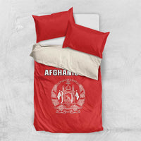 Afghanistan cricket bedding set red and white with Afghanistan text and emblem on comforter