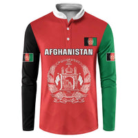 Red cricket button sweatshirt with green/black sleeves and Afghanistan crest front print