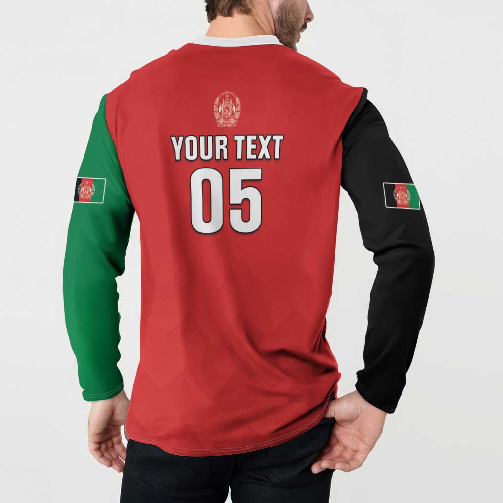 Back of red cricket sweatshirt with green/black sleeves, YOUR TEXT 05 crest print