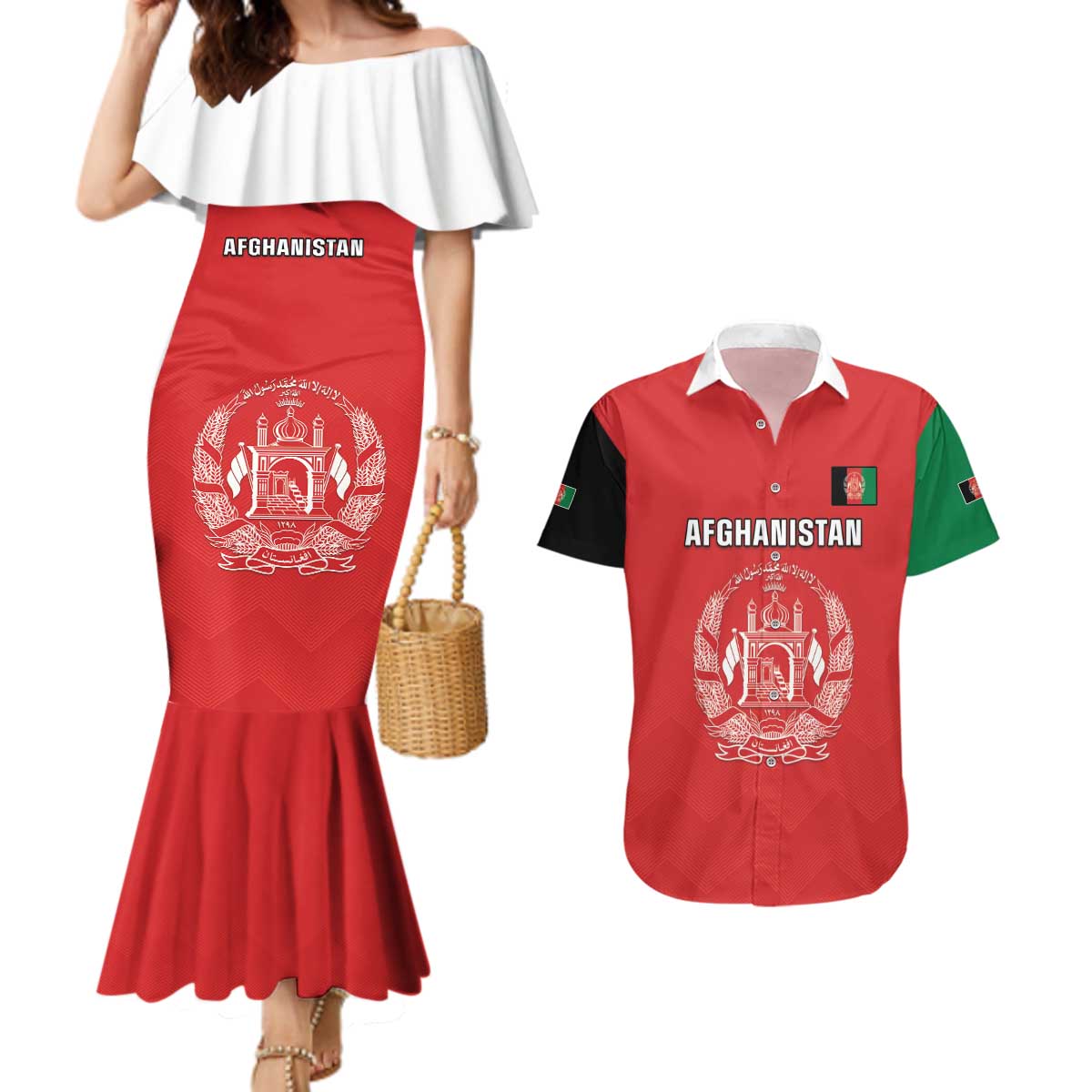 Custom Afghanistan Cricket Couples Matching Mermaid Dress and Hawaiian Shirt Flag Style LT05 - Wonder Print Shop