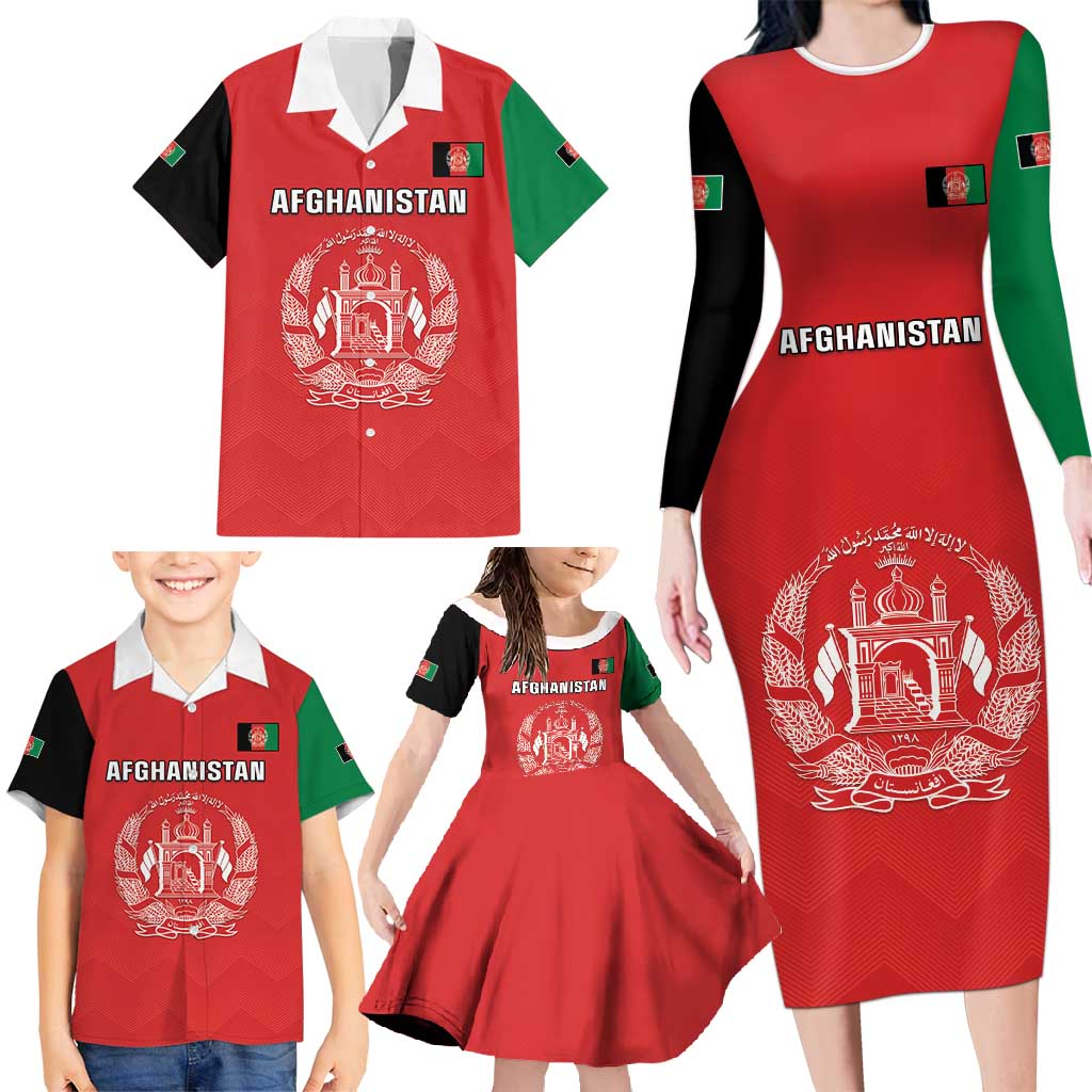 Custom Afghanistan Cricket Family Matching Long Sleeve Bodycon Dress and Hawaiian Shirt Flag Style LT05 - Wonder Print Shop