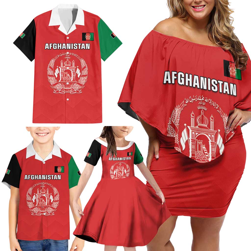 Custom Afghanistan Cricket Family Matching Off Shoulder Short Dress and Hawaiian Shirt Flag Style LT05 - Wonder Print Shop