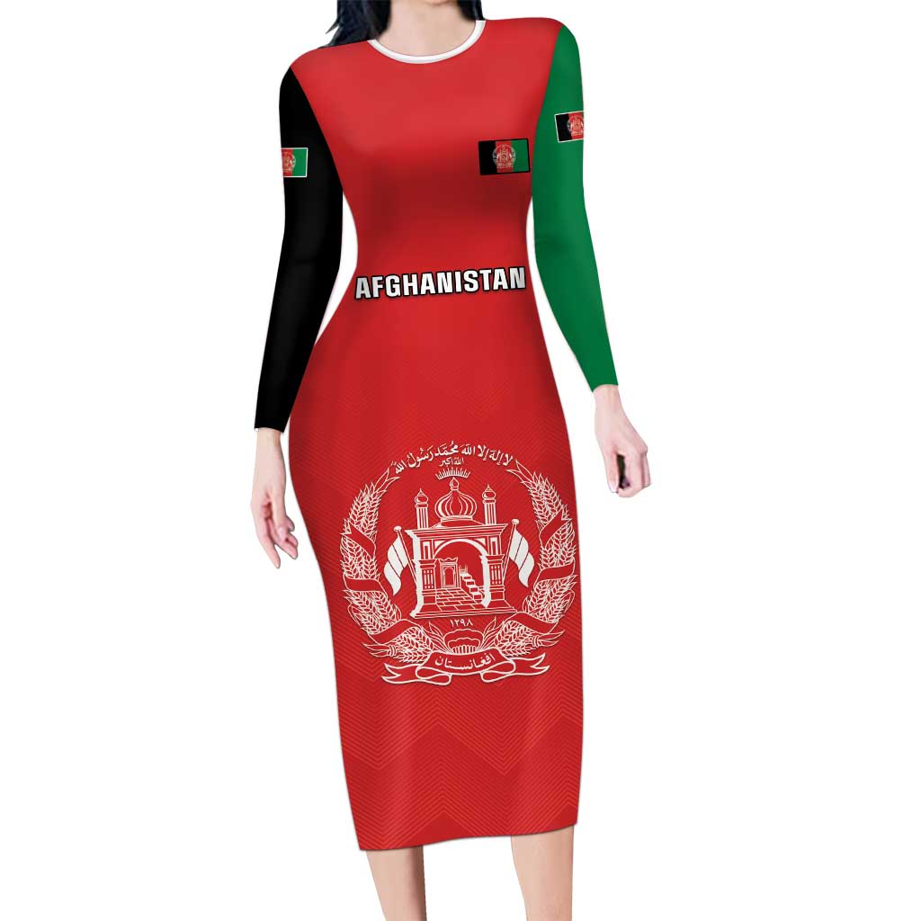 Custom Afghanistan Cricket Long Sleeve Bodycon Dress Flag Style LT05 - Wonder Print Shop