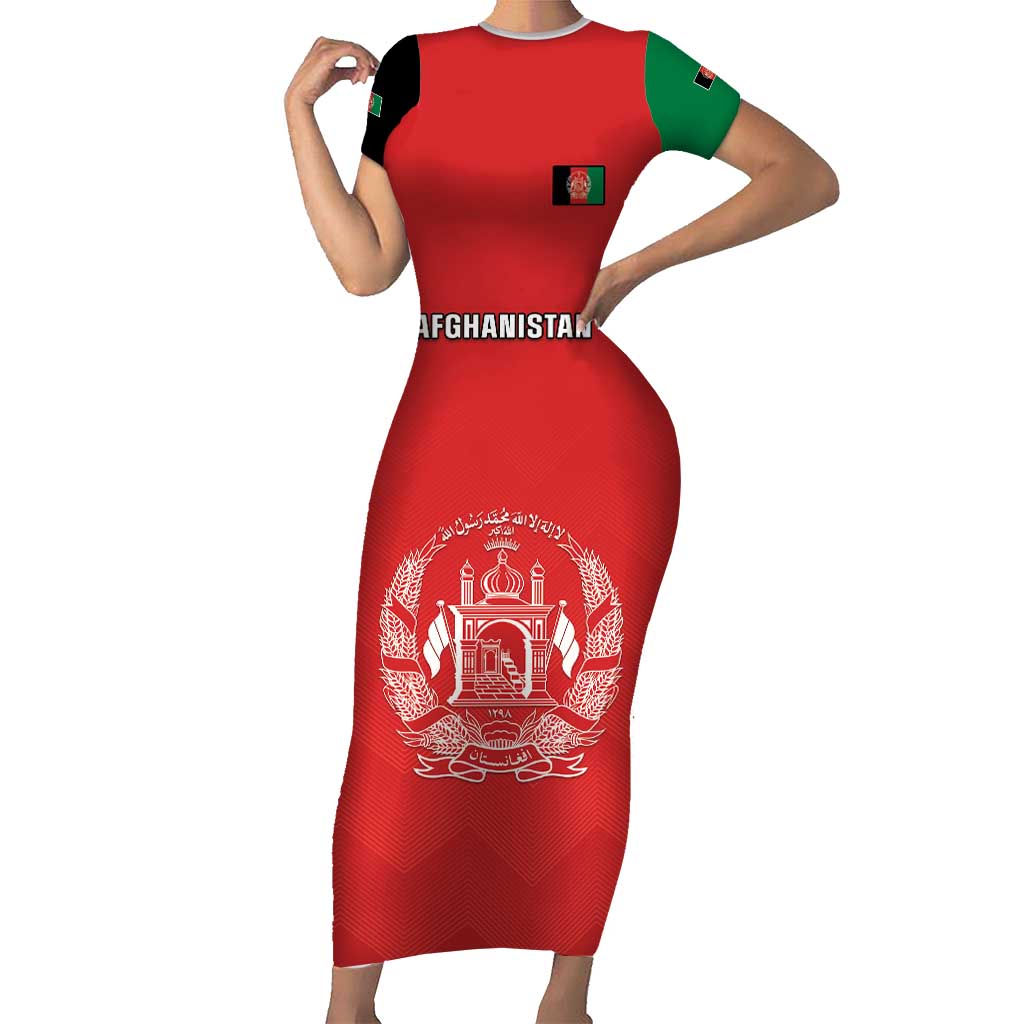 Custom Afghanistan Cricket Short Sleeve Bodycon Dress Flag Style LT05 - Wonder Print Shop