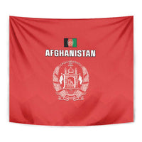 Red Afghanistan flag tapestry with white crest and Afghanistan text centered