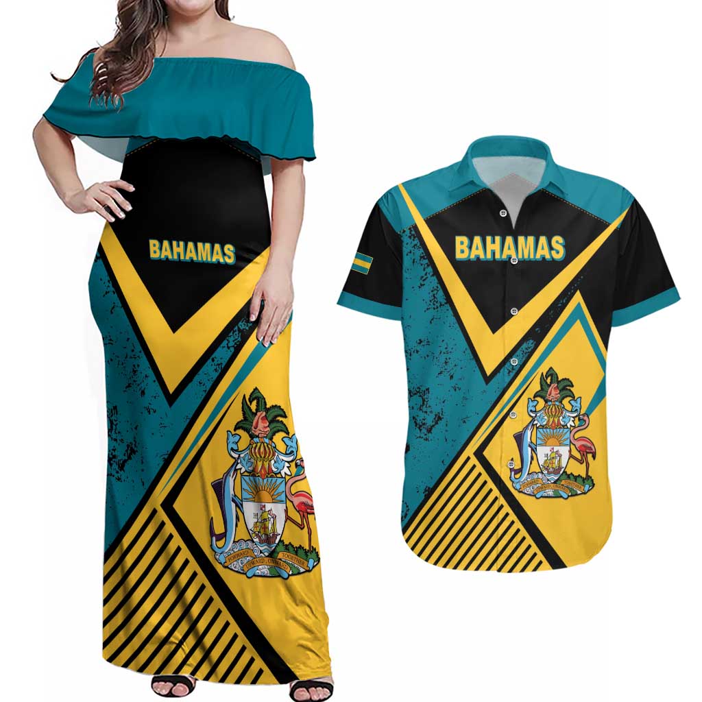 Personalized Bahamas Couples Matching Off Shoulder Maxi Dress and Hawaiian Shirt Coat Of Arms Unique Style