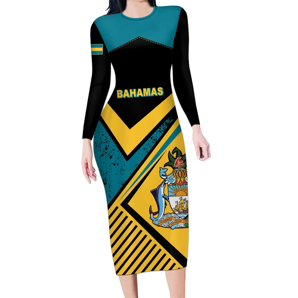 Personalized Bahamas Long Sleeve Bodycon Dress Coat Of Arms Unique Style