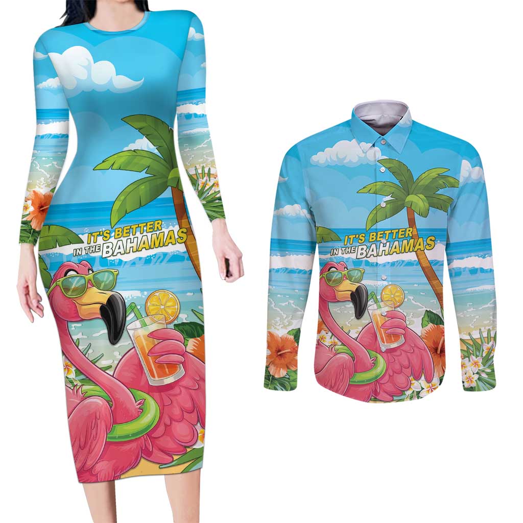 Bahamas Beach Couples Matching Long Sleeve Bodycon Dress and Long Sleeve Button Shirt Welcome To Paradise