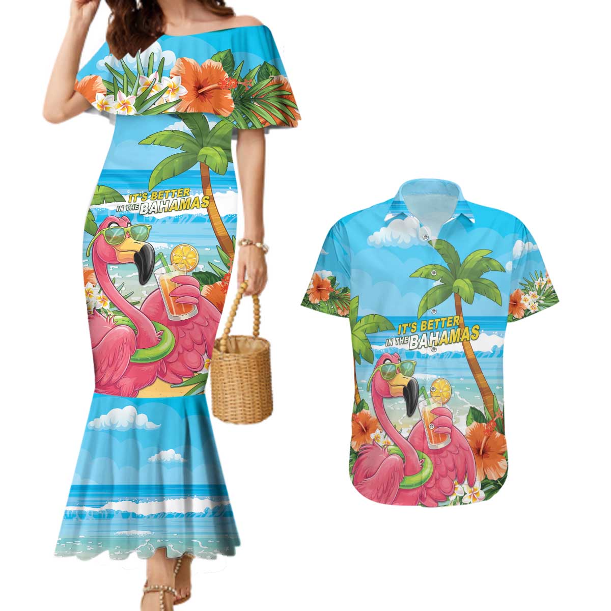 Bahamas Beach Couples Matching Mermaid Dress and Hawaiian Shirt Welcome To Paradise