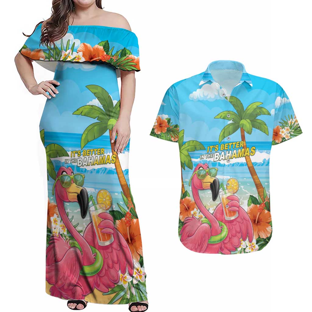 Bahamas Beach Couples Matching Off Shoulder Maxi Dress and Hawaiian Shirt Welcome To Paradise