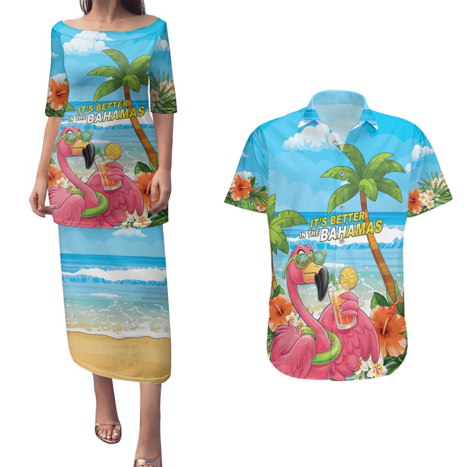 Bahamas Beach Couples Matching Puletasi and Hawaiian Shirt Welcome To Paradise