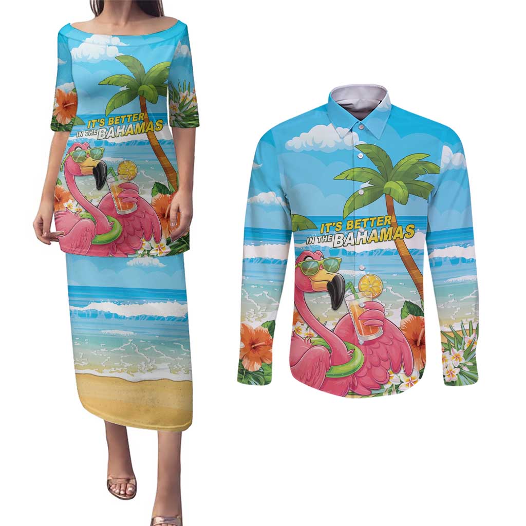 Bahamas Beach Couples Matching Puletasi and Long Sleeve Button Shirt Welcome To Paradise