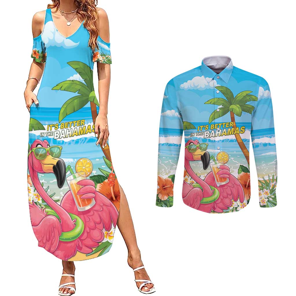 Bahamas Beach Couples Matching Summer Maxi Dress and Long Sleeve Button Shirt Welcome To Paradise