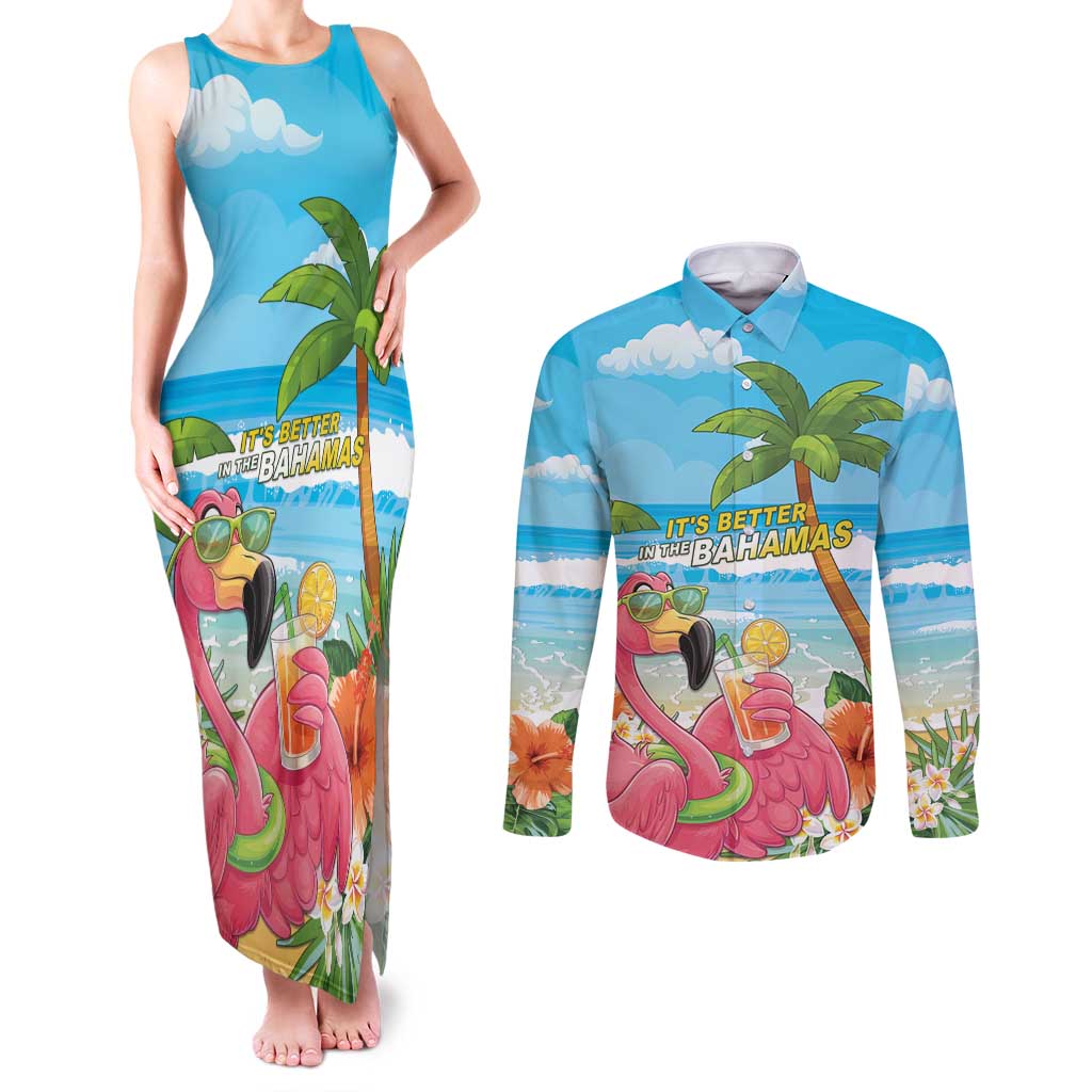 Bahamas Beach Couples Matching Tank Maxi Dress and Long Sleeve Button Shirt Welcome To Paradise