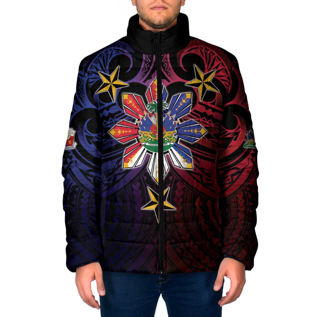 Haiti Philippines Padded Jacket Haitian Coat Of Arms With Filipino Sun