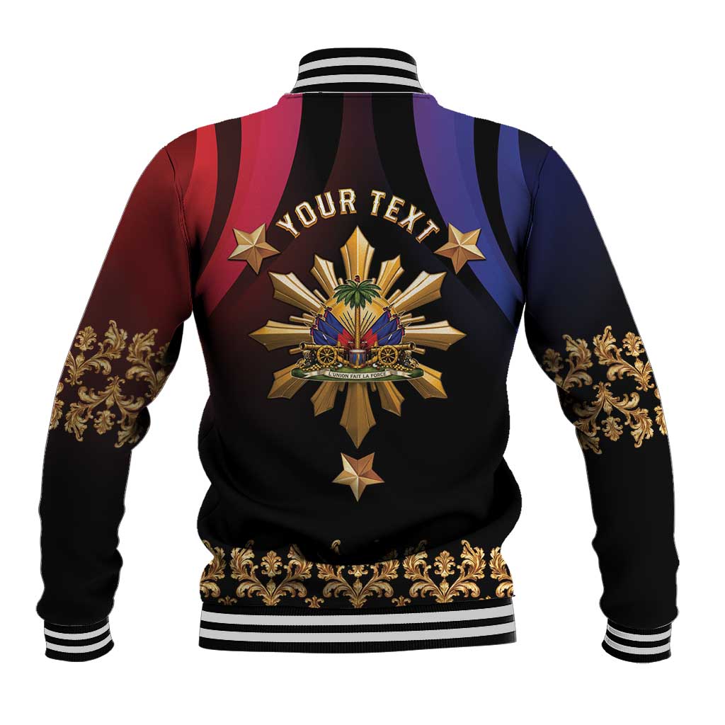 Personalized Haiti And Philippines Baseball Jacket Haitian Filipino Heritage Crest