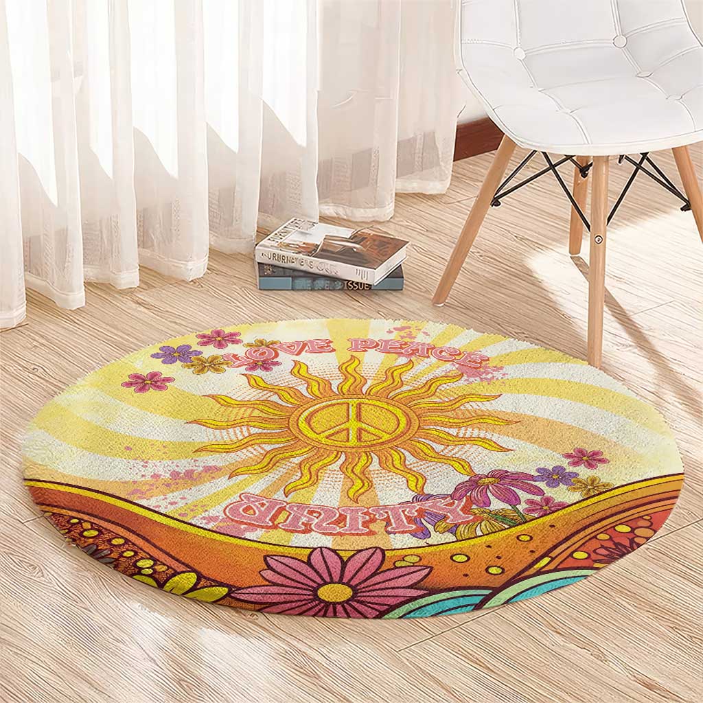 Love Peace Unity Round Carpet Hippie Soul Sunflower - Wonder Print Shop