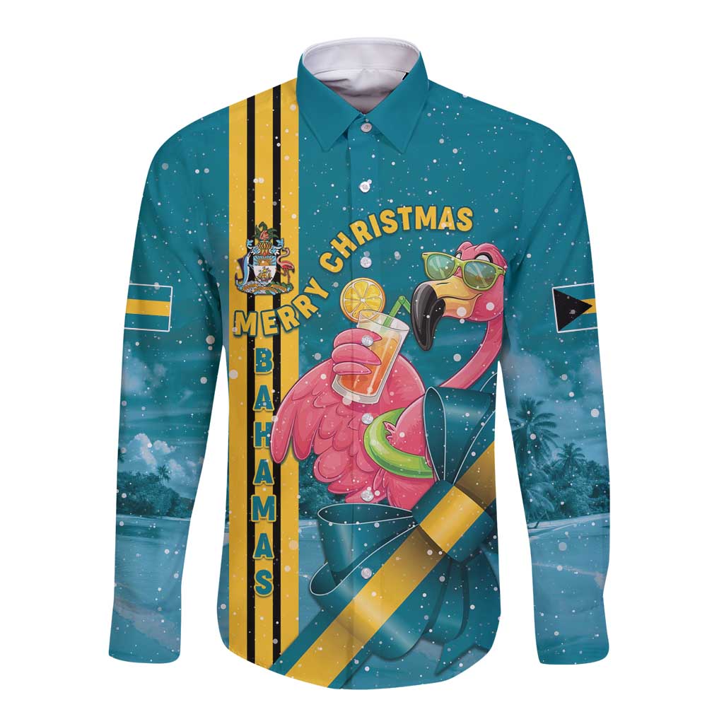 Bahamas Christmas Long Sleeve Button Shirt Merry Mingo Tropical Vibes - Wonder Print Shop