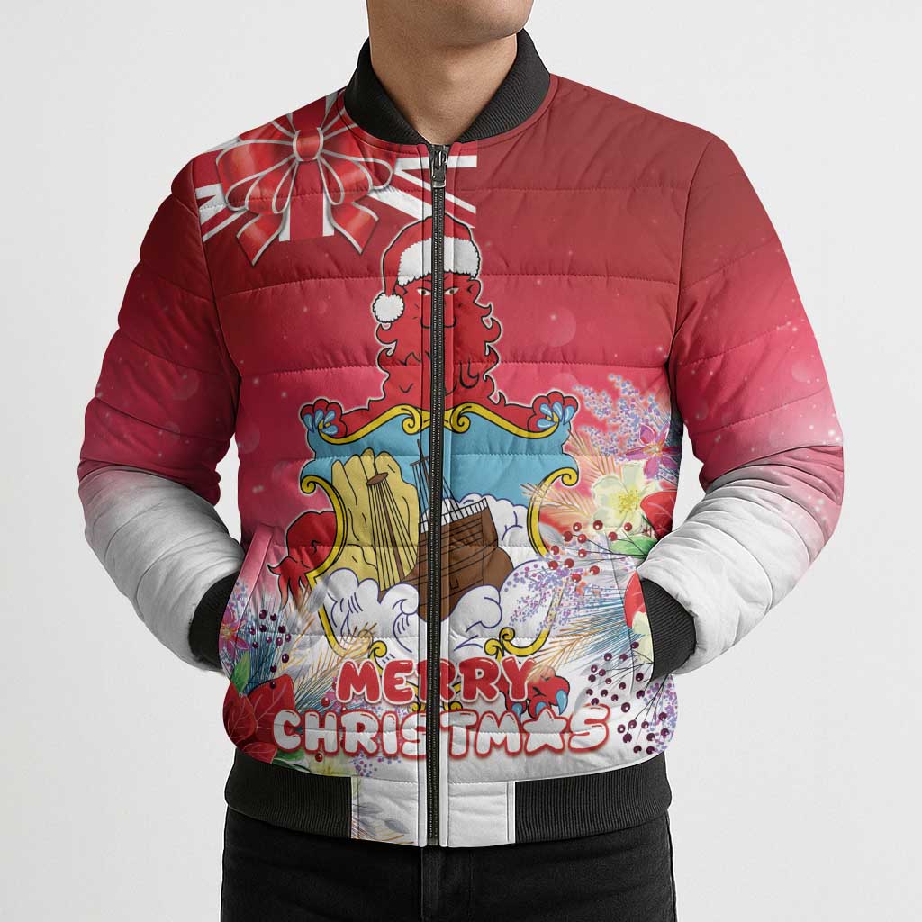 Bermuda Christmas Bomber Puffer Jacket Coquette Bow Xmas Vibe - Wonder Print Shop