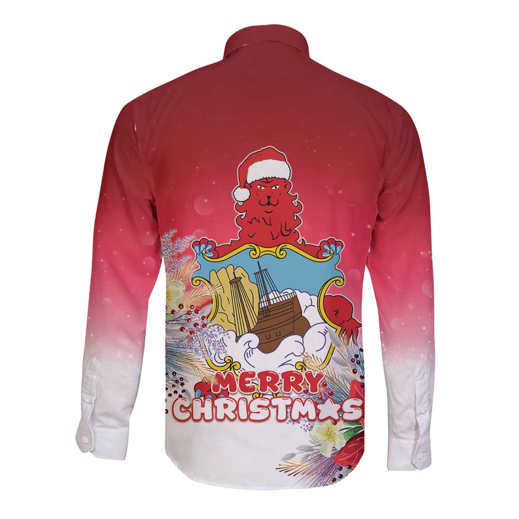 Bermuda Christmas Long Sleeve Button Shirt Coquette Bow Xmas Vibe - Wonder Print Shop